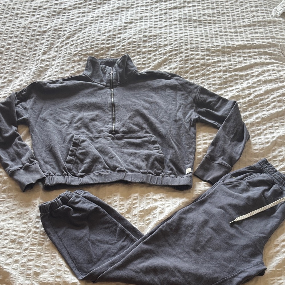 Vuori Blueish Grey Zip-Up Pullover and matching pants set